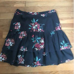 LOFT Layered Skirt Navy Blue Floral